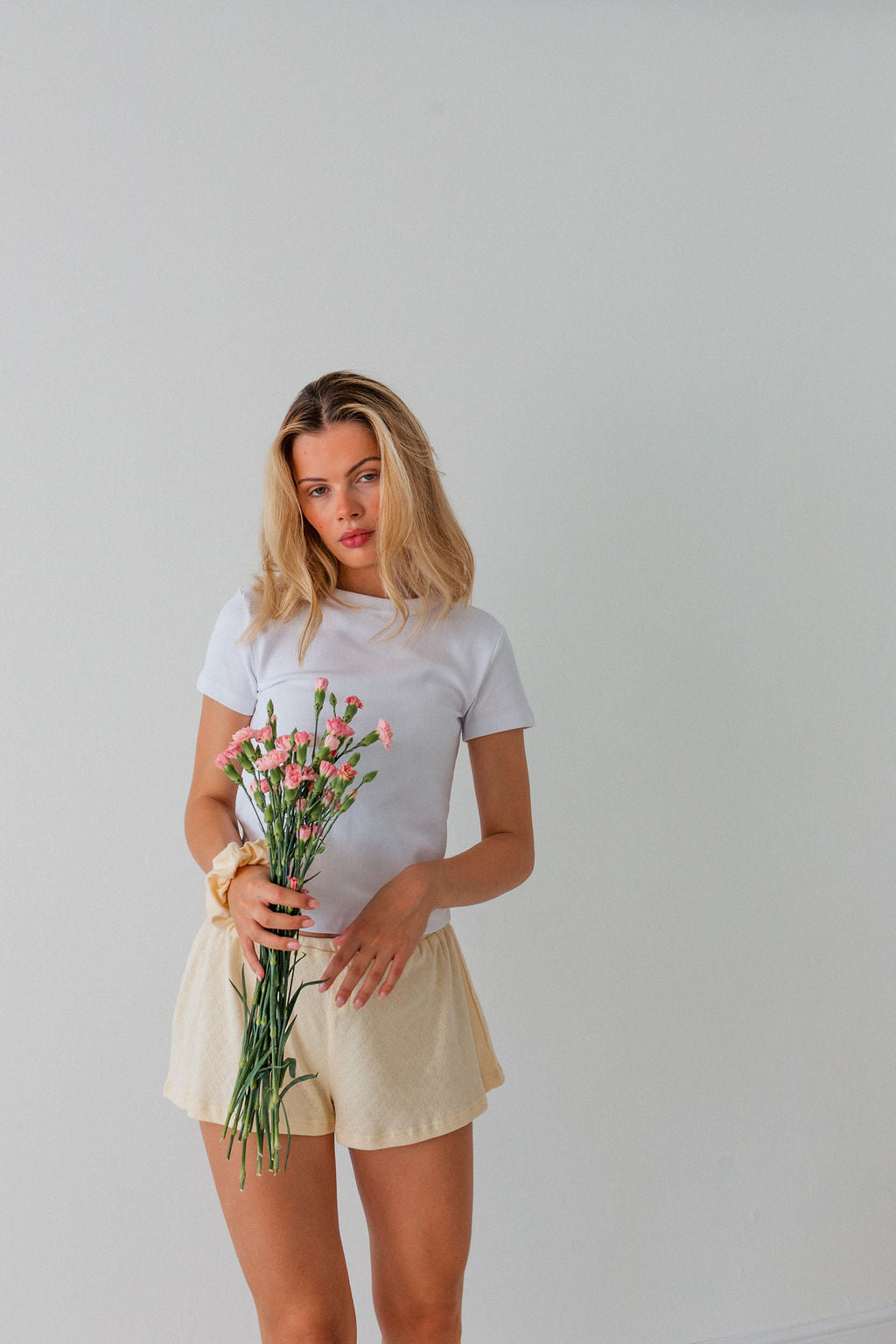 POINTELLE SHORT SLEEVE TOP & SHORT SET - LEMON