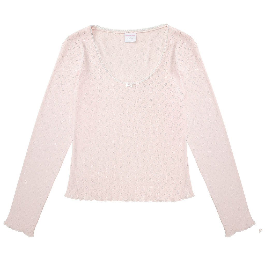 POINTELLE LONG SLEEVE TOP & TROUSER SET - SOFT PINK