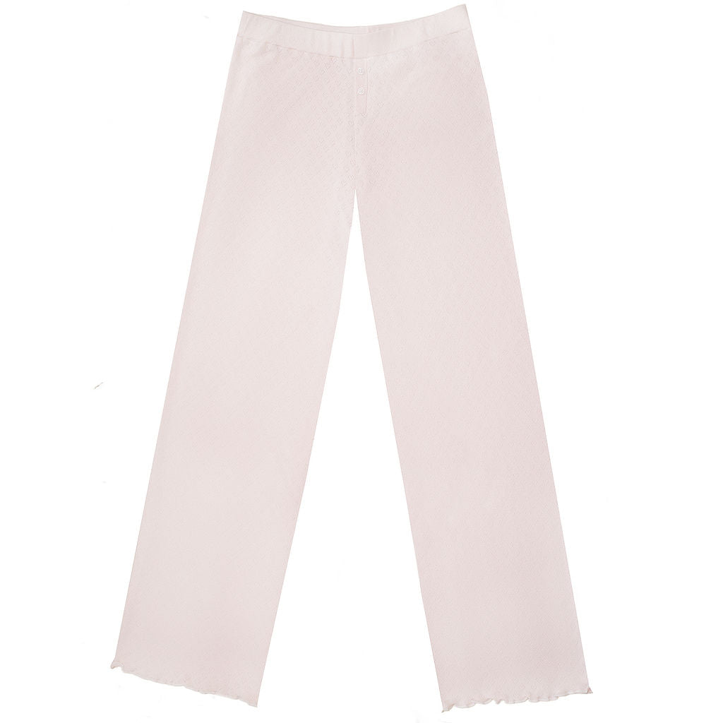 POINTELLE LONG SLEEVE TOP & TROUSER SET - SOFT PINK