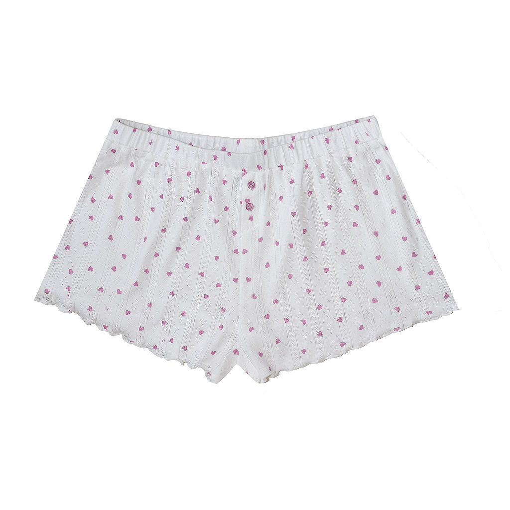 HEART POINTELLE SHIRT & SHORT SET - WHITE