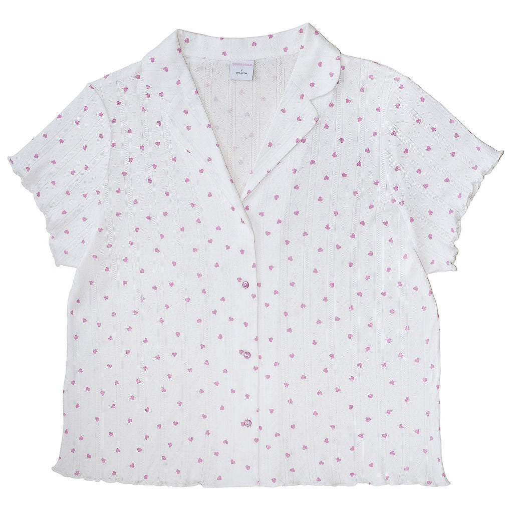 HEART POINTELLE SHIRT & SHORT SET - WHITE
