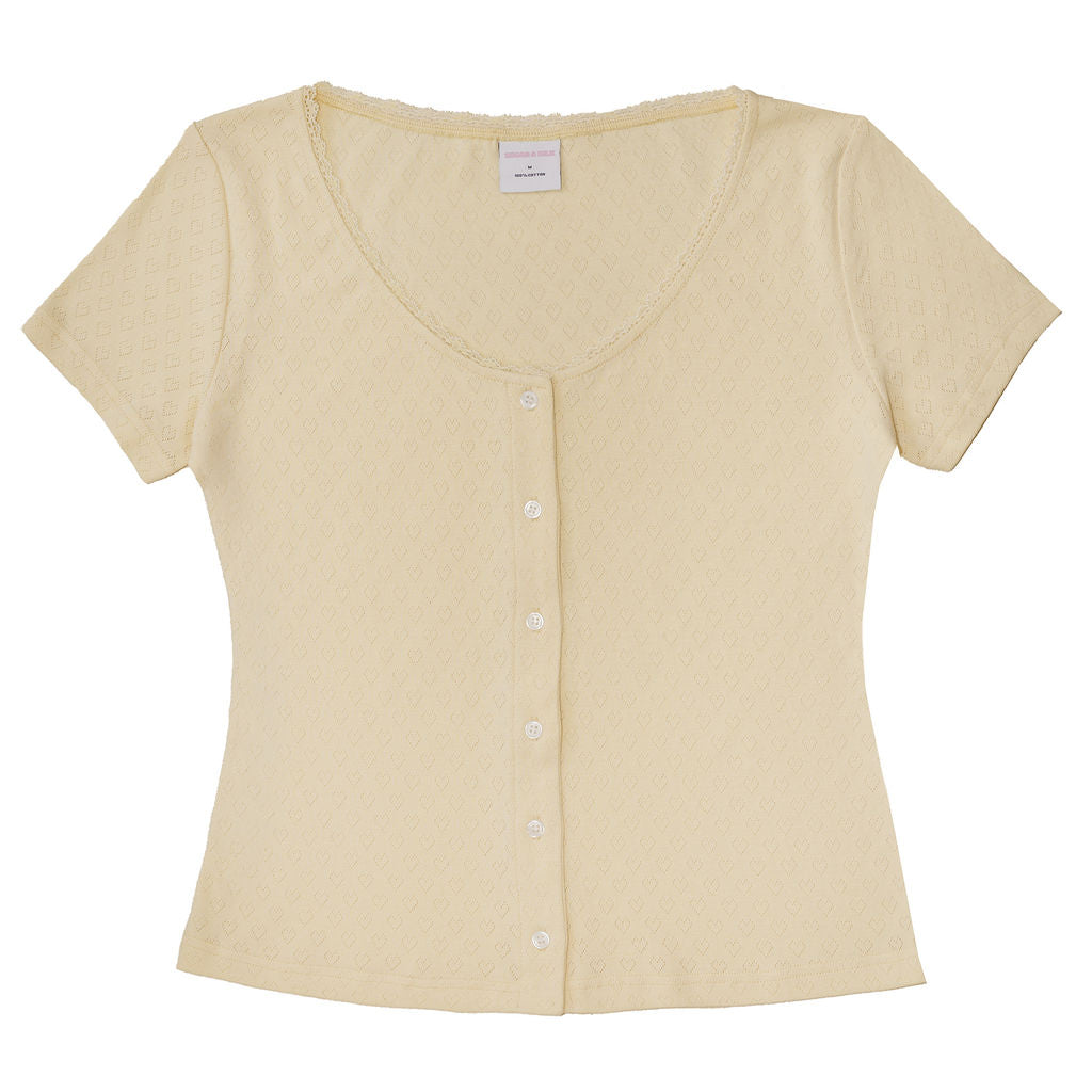 POINTELLE SHORT SLEEVE TOP & SHORT SET - LEMON